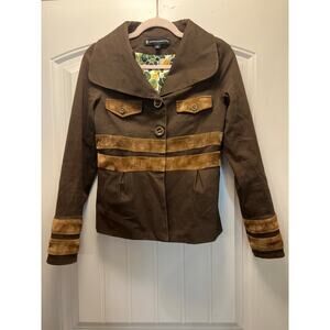 Brooklyn Industries‎ Women’s Floral Lined Striped Button Front Jacket Sz 6 Brown